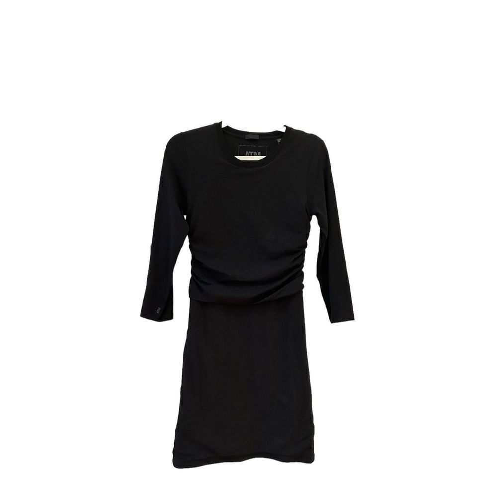 ATM Pima Cotton Stretch Ruched T-Shirt Dress Women's Black Size Medium